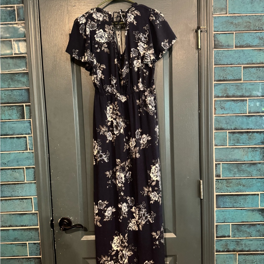 Three Hearts Navy and White Floral Maxi Dress
